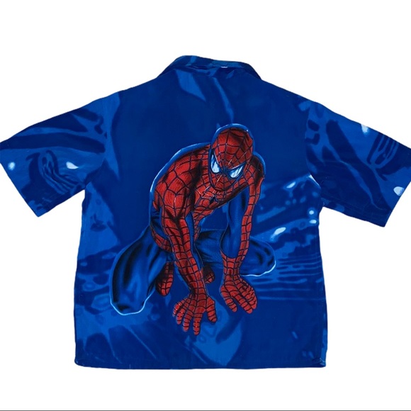 MARVEL Spiderman Graphic Button Up Top Tee Shirt Sleeve Blue Red Boys 5 - Picture 6 of 6